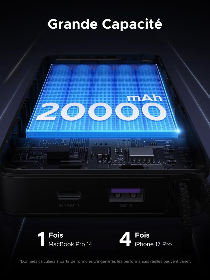 UGREEN Nexode 67W Batterie Externe 20000mAh Power Bank Charge Rapide PD 65W Câble USB C Intégré Chargeur Portable PC LED Compatible avec Xiaomi Note 15 14 13 Poco M8 M7 iPhone 17 16 15 Galaxy S25 S24 - 2