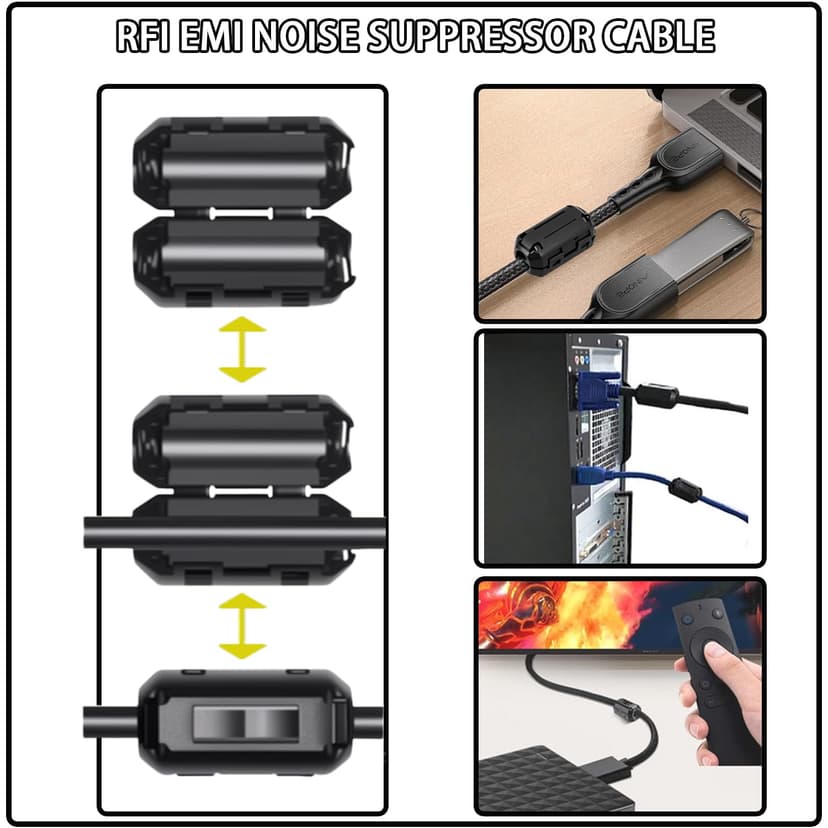 YUJUVI Ferrite Ring Core Black Clip-on Ferrite Core EMI 6 Valeurs 48 Pcs Ferrite Antiparasite Magnétique Core Clip-on Ferrite Anneau Noyau RFI EMI pour 3.5mm -13mm Diamètre Câble HDMI e USB - 4