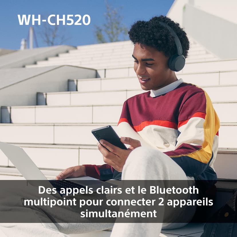 Sony WH-CH520 - Casque Bluetooth sans Fil, Multipoint, Micro intégré - jusqu'à 50 Heures d'autonomie et Charge Rapide - Noir - 6