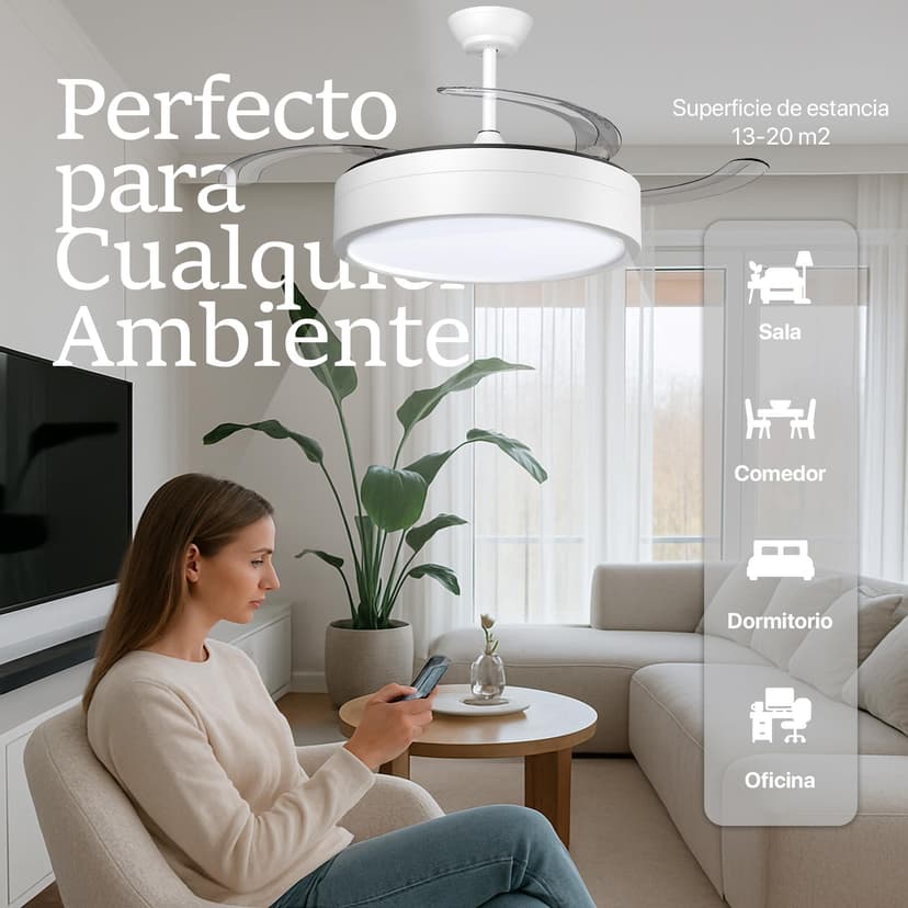 Ventilateur avec lumière LED 72 W Ventilateur invisible Ultra silencieux avec télécommande et pales rétractables Φ52 x H40 cm Décoration lumière froide/neutre/chaude intérieure Plafonnier éclairage - 7