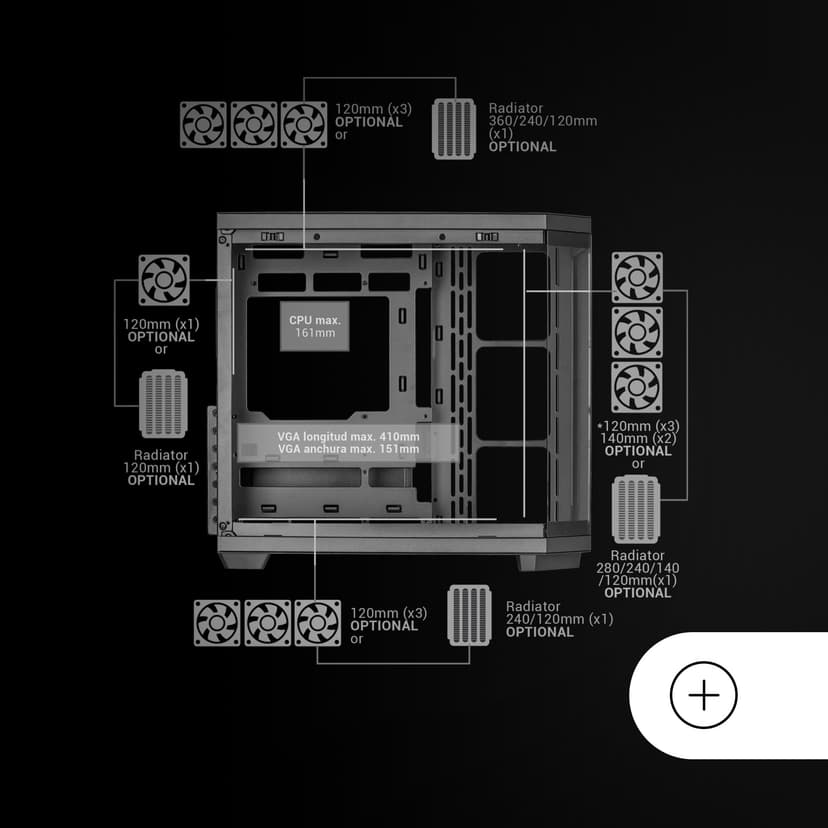 Mars Gaming MC-3TCORE, Custom ATX Gaming Case, Removable Tempered Glass Triple Window, Dual Camera, Reverse Connector Backplane Compatible Semitower, Liquid Cooling Support, Black - 8
