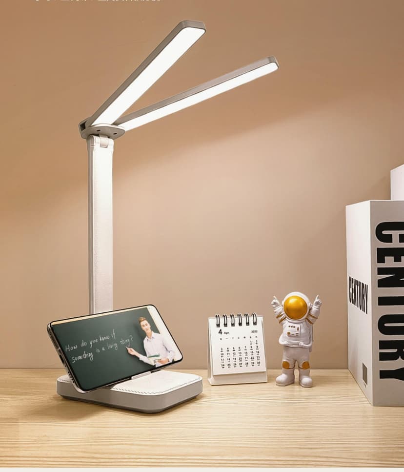 40CM Double Head LED Desk Lamp, 4000mAh Lamp, 3 Dimmable Color Modes, USB Charging Port, Eye Protection Folding Table Lamp for Office Lighting, Reading, Drawing - 2