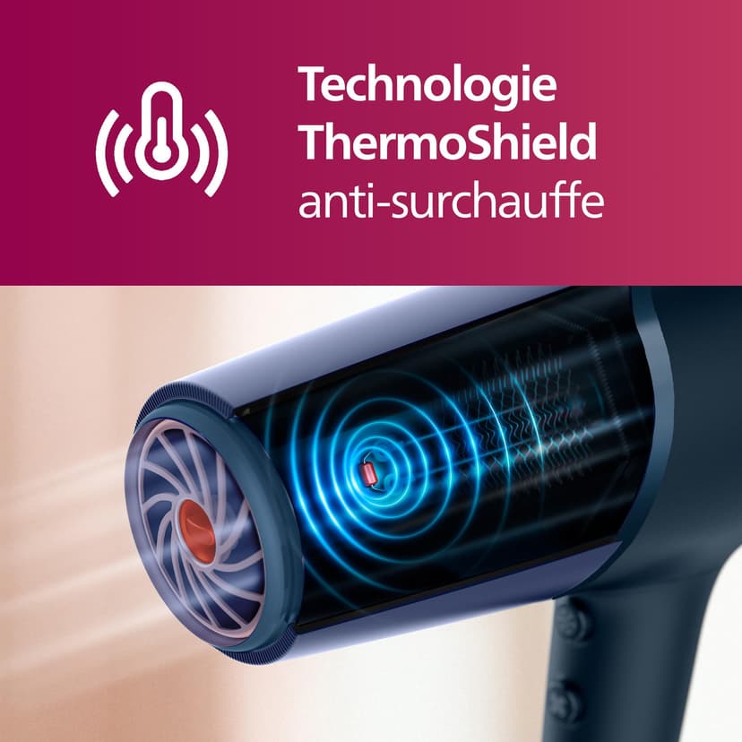 Philips -Hair Dryer 5000 Series, ThermoShield Technology, Ionic Care, 2300 W, Metallic Blue, with 9 mm and 11 mm Styling Nozzle Volume Diffuser, BHD510/20 - 2