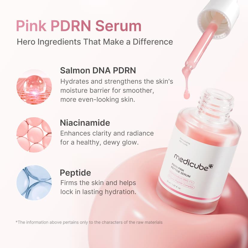 medicube Salmon DNA PDRN Pink Peptide Serum, Pink glow serum, Peptide, Niacinamide, Hydrating & Moisturising & Firming, Uneven Skin Tone, Korean Skincare | 1.01 fl.oz. (1.01 fl.oz., Salmon DNA PDRN) - 3