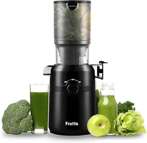 Extracteur de Jus, Fretta Extracteur de Jus de Fruits et Légumes Entiers, Grande Ouverture de 108mm Slow Juicer, 1L Capacité, Pression à Froid, Facile à Nettoyer, Sans BPA, 200W(Noir)