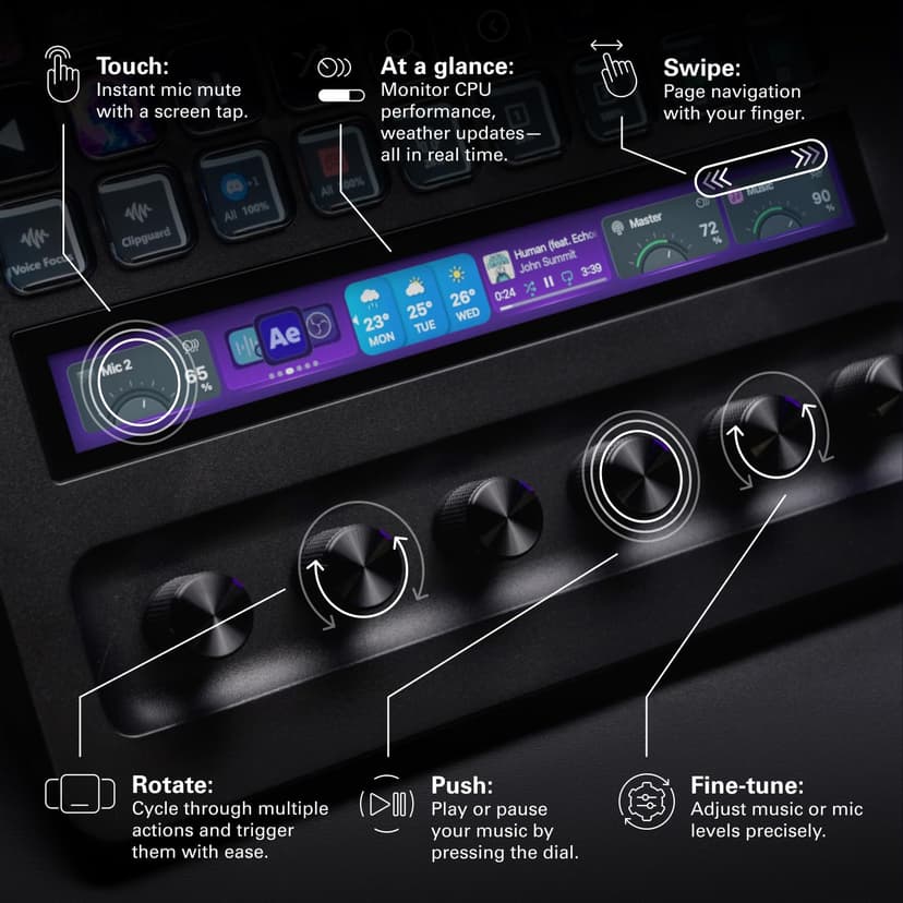 Elgato Stream Deck + XL – Customizable Control Platform With Macro Keys, Multifunction Dials, Touch Strip for Professional Systems & Production – USB-C for PC and Mac - 4