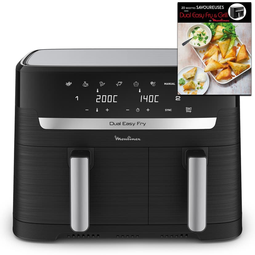 Moulinex Air Fryer, 2 Compartments + Book of 20 Recipes, XXL Capacity 8.3L, Up to 8 People, 7 Automatic Programs, Digital Touch Screen, Dual Essential Stainless Steel, YY5545FB - 2