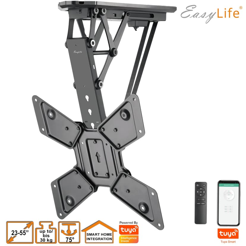 EasyLife Support TV Plafond Motorisé et pivotant, intégration Smart Home, Support VESA Jusqu’à 400x400 pour TV LCD/OLED, Moniteur, écran, Smartboard, 23–55 Pouces, 30 kg – Noir - 4