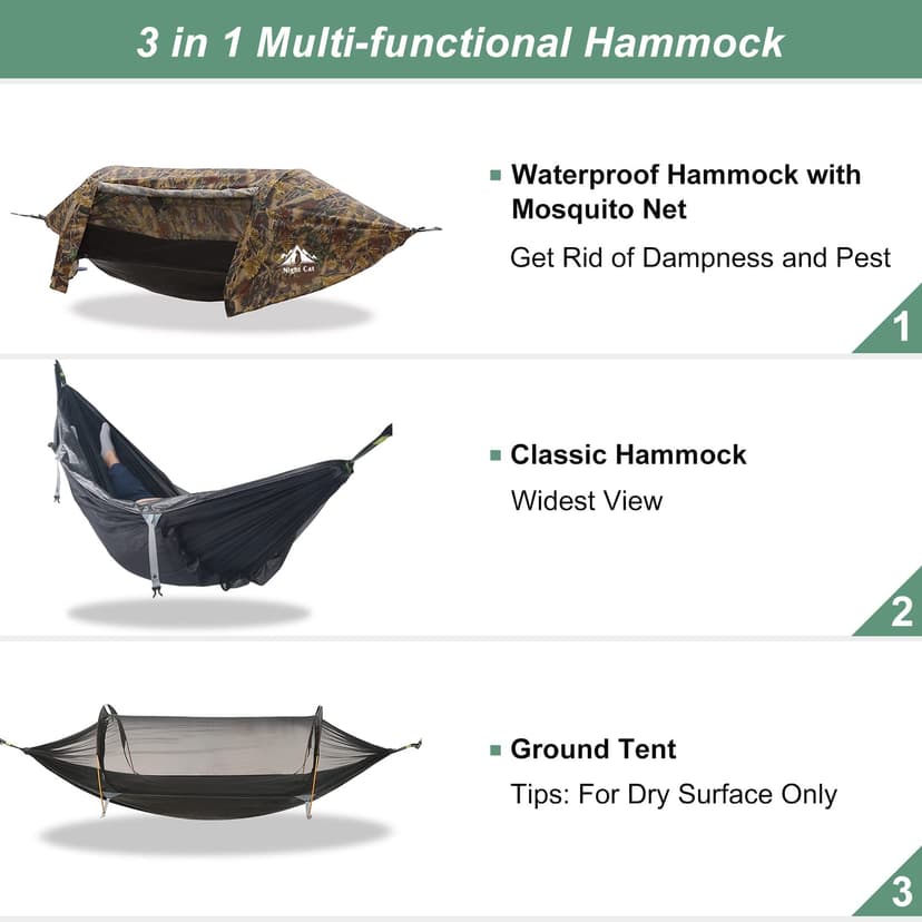 Night Cat Hammock Tent with Mosquito Net Waterproof Rainfly for 1 Person Hiking Camping in Garden Backyard Wild - 3