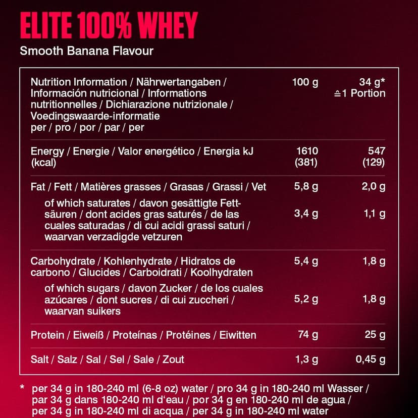 Dymatize Elite 100% Whey Smooth Banana 2170g - High Protein Low Sugar Powder + Whey Protein and BCAAs - 6