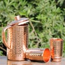 Pure Copper Ayurveda Pitcher and Tumbler Set - Hammered Design Jug with 2 Tumbers - 5