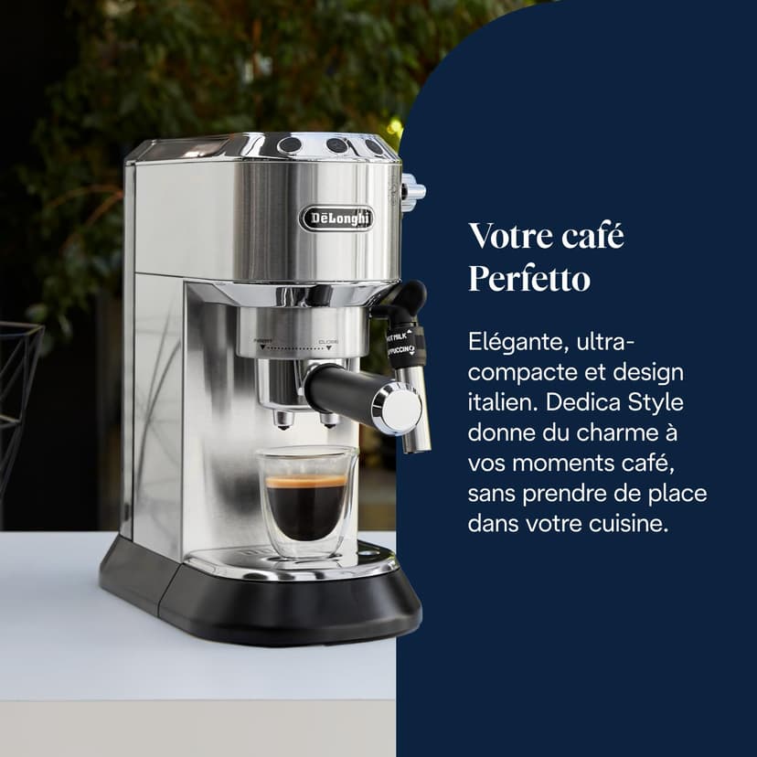 De'Longhi Dedica Style, Traditional Pump Espresso Machine, Coffee and Cappuccino Maker, EC685M, Silver - 2