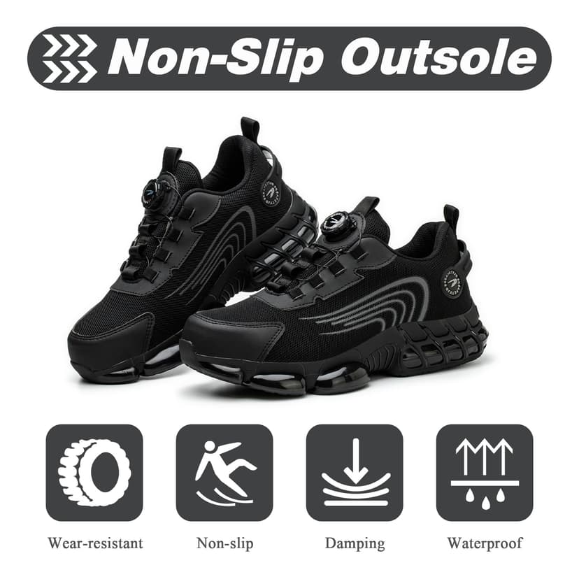 GemChve Chaussures de Sécurité Hommes Femmes Basket Légère Respirante Travail Antidérapante avec Embout en Acier Black 43 EU - 5