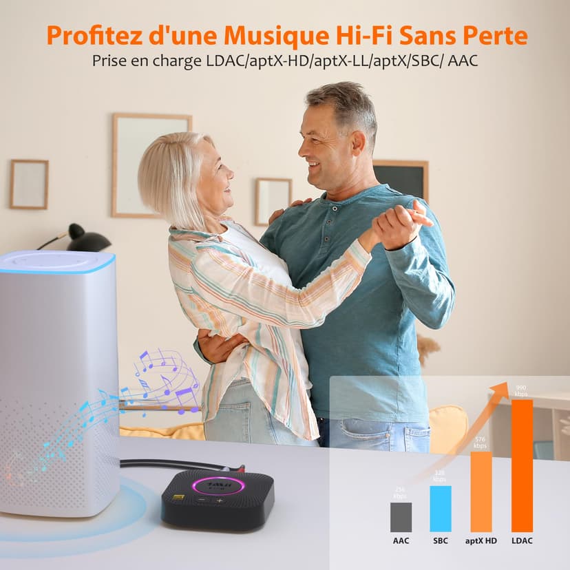 1Mii B06S+ LDAC Recepteur Bluetooth 5.3 pour la Musique Haute Résolution Stéréo à Domicile, Adaptateur Audio sans Fil Hi-FI avec aptX HD/Faible Latence, Recepteur de Contrôle du Volume Longue Portée - 3