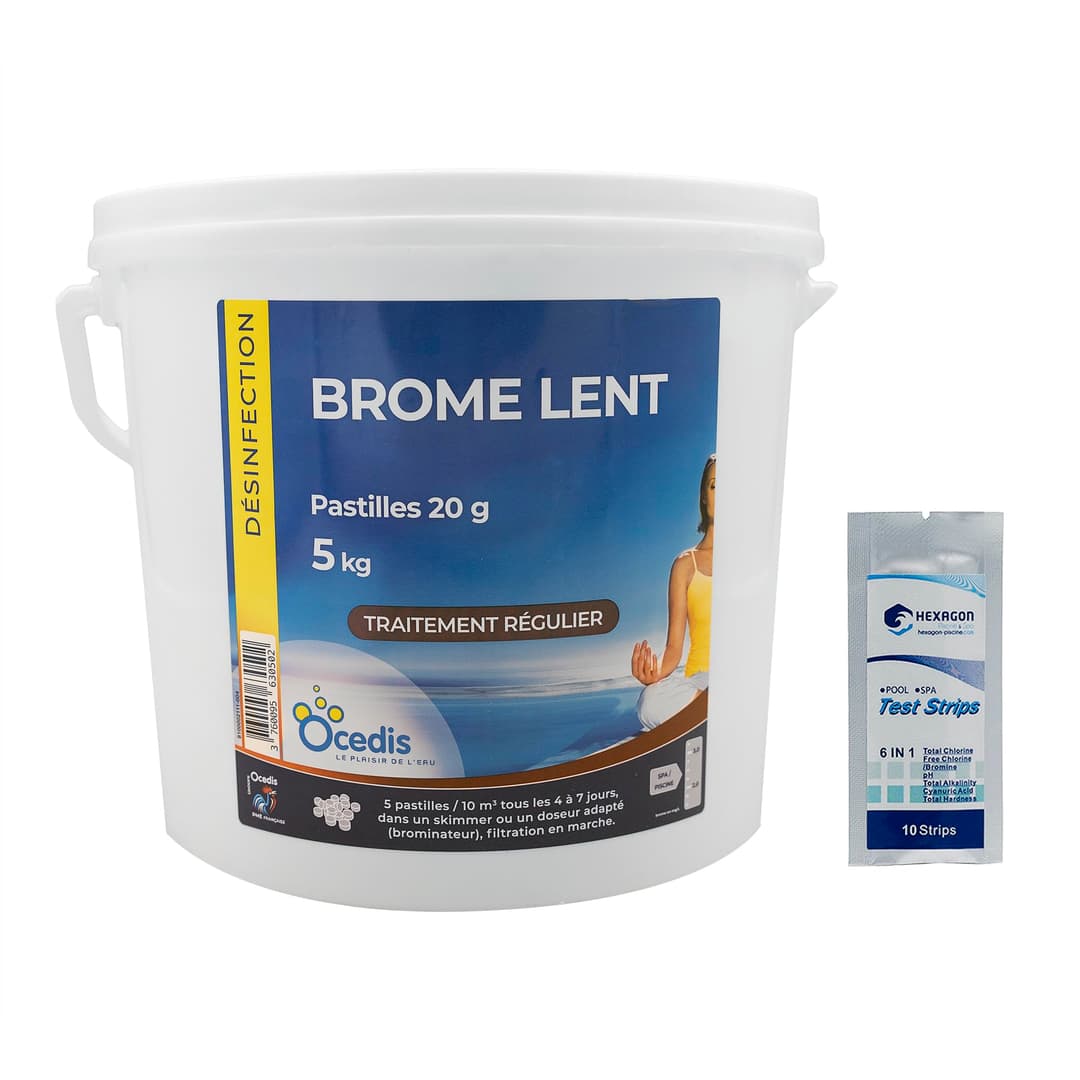 OCEDIS Bromine Slow Lozenges 20 g - 5 kg | Regular Disinfection - Slow Dissolution + 10 Free 6-in-1 HPS Tests
