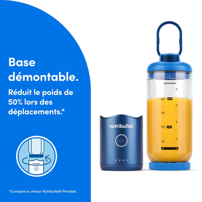 nutribullet Flex 590ml - Blender Portable pour Smoothies avec Couvercle à Bec, Mixeur Hachoir, Broie Glace et Fruits Surgelés, USB-C, Tasse sans BPA, Facile à Nettoyer, Bleu (NBP013BL) - 4