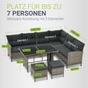 Juskys Manacor Grey Mottled Polyrattan Lounge - Garden Lounge with Sofa, Table, 2 Stools and Cushions - Garden Furniture Set for up to 7 People - Seat Covers in Grey - 4