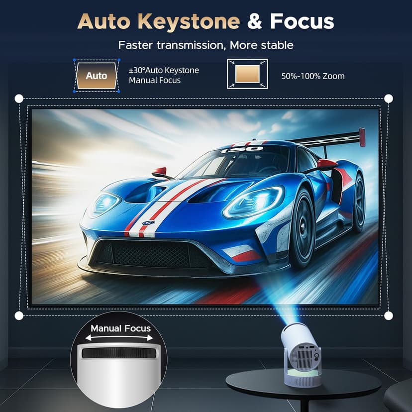 Battery Powered Projector, Mini 4K projector for bedroom, 220° Rotatable Stand Auto Keystone, Portable Projectors for Home Cinema Backyard Camping Outdoor - 7