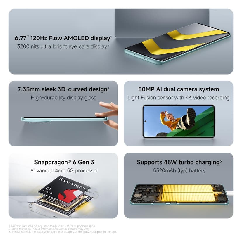 Xiaomi POCO M8, Smartphone 8+512 Go, Écran AMOLED FIow 120Hz de 6,77", Snapdragon® 6 Gen 3, Double caméra AI 50 Mpx, Design élégant incurvé en 3D, Noir, Garantie 2 Ans, Chargeur Non Inclus - 4