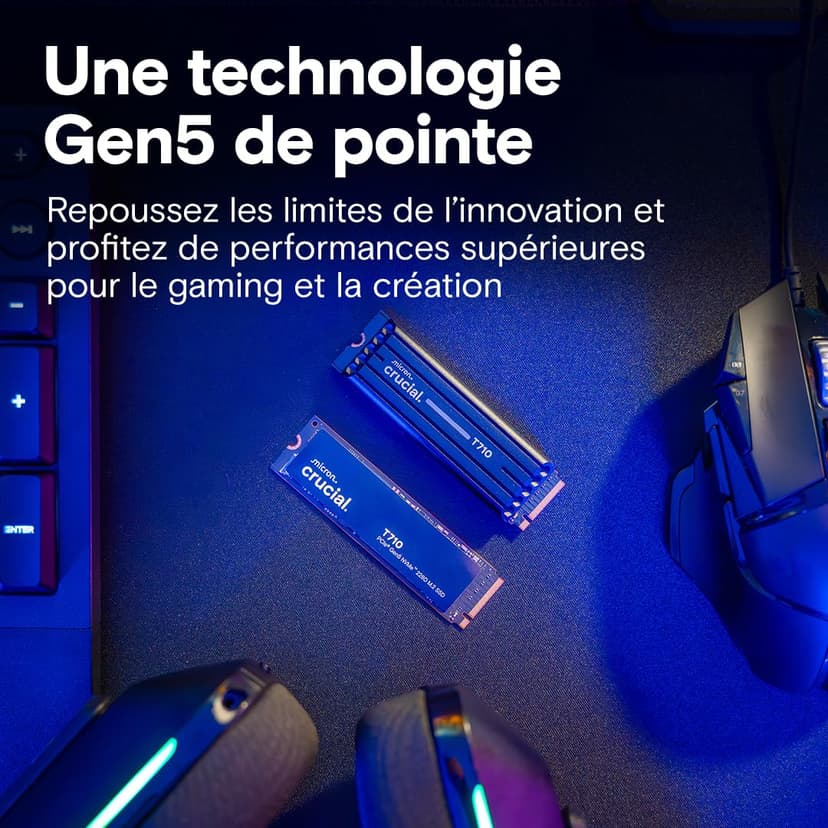 Crucial T710 SSD 1To PCIe 5.0 x4 Gen5 NVMe M.2, Lecture jusqu'à 14900 Mo/s, écriture jusqu'à 13700 Mo/s, Ordinateur Portable et de Bureau, TLC NAND, Disque Dur Interne - CT1000T710SSD8-01 - 4