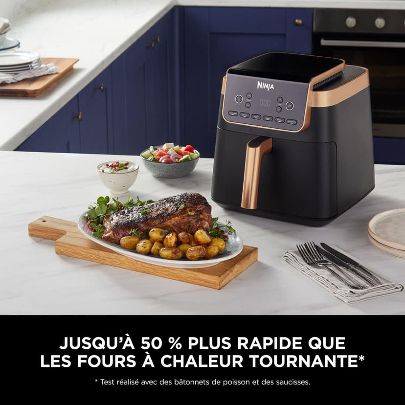 Ninja Air Fryer MAX PRO, 6,2 L, Grand tiroir, rôtir, cuire au four, frire sans huile, familial, antiadhésif, panier/plaque croustillante compatibles lave-vaisselle, pinces, noir/cuivre, AF180EUCP - 7