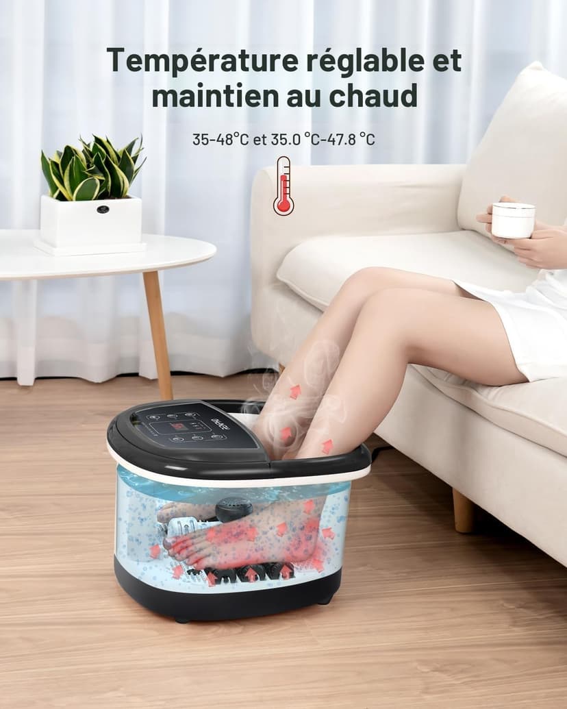 Bain de Pieds Hydromasseur RENPHO avec Chauffage Rapide, Massage Automatique et Jets de Bulles Puissants, Rouleaux de Massage Shiatsu, Pédicure pour les Pieds Fatigués,Température Réglables - 3