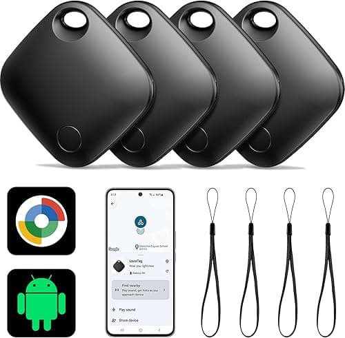 Android Smart Tag, Tracker Compatible with Google's Find Hub (Android Only), IP68 Waterproof, Bluetooth Locator for Keys/Luggage/Wallets, 4 Black