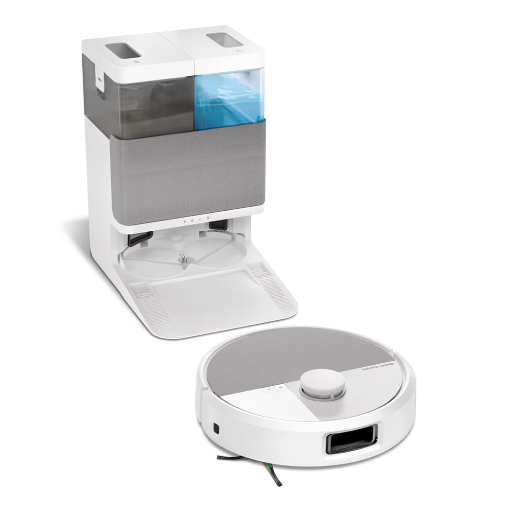 iRobot Roomba Plus 505 Combo Robot + AutoWash - Base Multifonction - Lavage et séchage à l'air Chaud des lingettes - PrecisionVision IA - LiDAR Clearview Pro - 75 Jours d'autovidage - Blanc