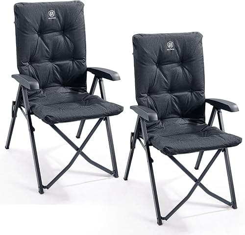 EVER ADVANCED Luxury Camping Chairs 2 Set for Adults Heavy Duty High Back Oversized Folding Garden Chair Comfy Padded 6cm Loadable 150kg Cam Adjustable Dining Chairs 4-Position Recliner Chair Black