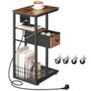 HOOBRO Table d’Appoint en C avec Multiprise (1 AC, 1 USB-A, 1 Type-C) et 1 Tiroir, Table de Chevet, avec 4 roulettes et 4 Pieds Réglables, pour Chambre, Salon, Marron Rustique et Noir EBF79CSF01 - 1