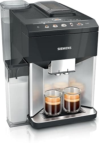 Siemens Fully Automatic Coffee Machine, EQ500 Integral, 10 Specialities, 2 Cups Simultaneously, Water Tank 1.9 L, Includes Brita Water Filter, Daylight Silver/Piano Lacquer Black