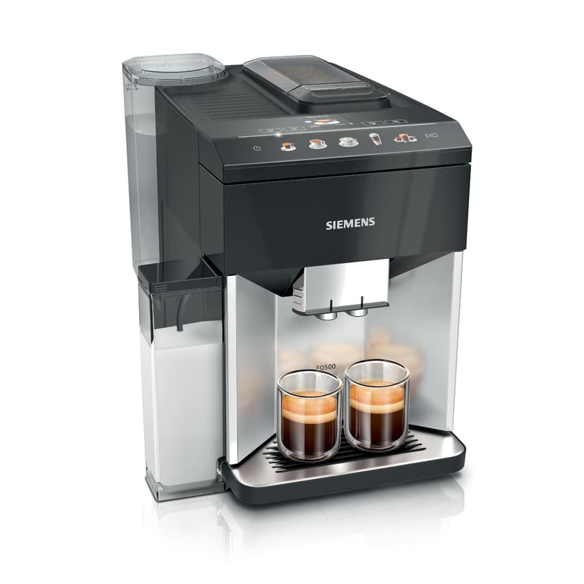 Siemens Fully Automatic Coffee Machine, EQ500 Integral, 10 Specialities, 2 Cups Simultaneously, Water Tank 1.9 L, Includes Brita Water Filter, Daylight Silver/Piano Lacquer Black - 1