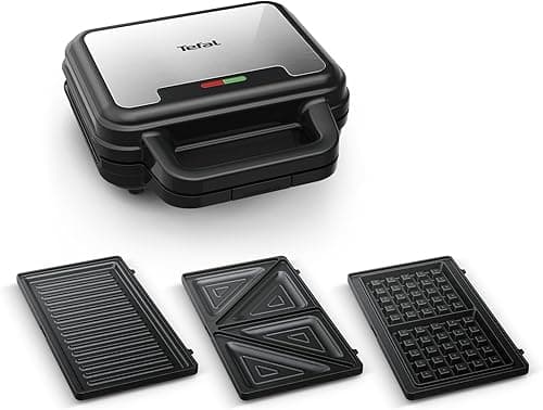 Tefal UltraCompact 3-en-1 Appareil à Gaufres, Sandwichs et Paninis, 3 jeux de plaques inclus, Compact, Rangement Facile, 700 W, SW383D10