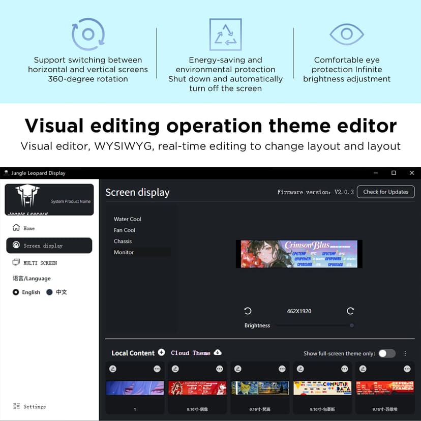 TZMRIT 9.16 Inch Universal LCD Screen Display for PC, Customizable ARGB Frame, Temperature Display Panel, Mini Monitor, with Preset & DIY Themes for Gaming PC Case/CPU Cooler (WH) - 5