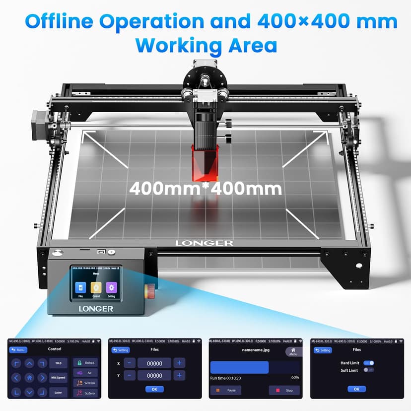 LONGER RAY5 60W, machine de découpe laser entièrement améliorée avec puissance laser de 10W, spot de 0,06 × 0,06 mm et fonction 4-en-1 hors ligne, idéale pour graver bois, verre, acrylique et métal. - 6