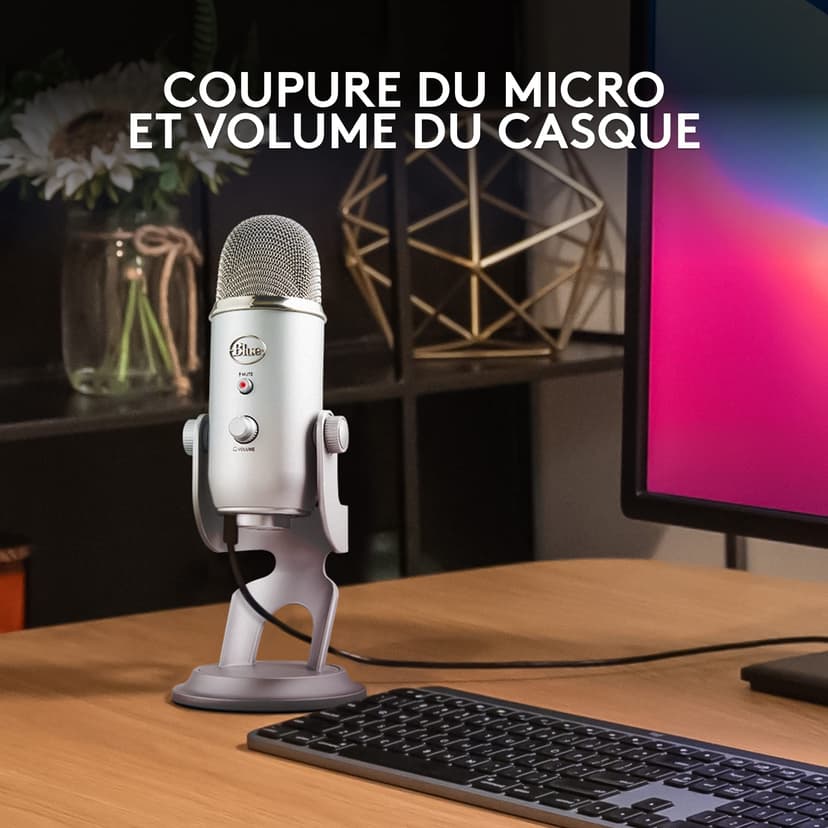 Blue Microphones Yeti, Micro USB pour Enregistrer, Streaming, Gaming, Podcast, Micro Gaming condensateur, Micro PC & Mac avec Effets Blue VO!CE, Support ajustable, Plug and Play - Argent - 9