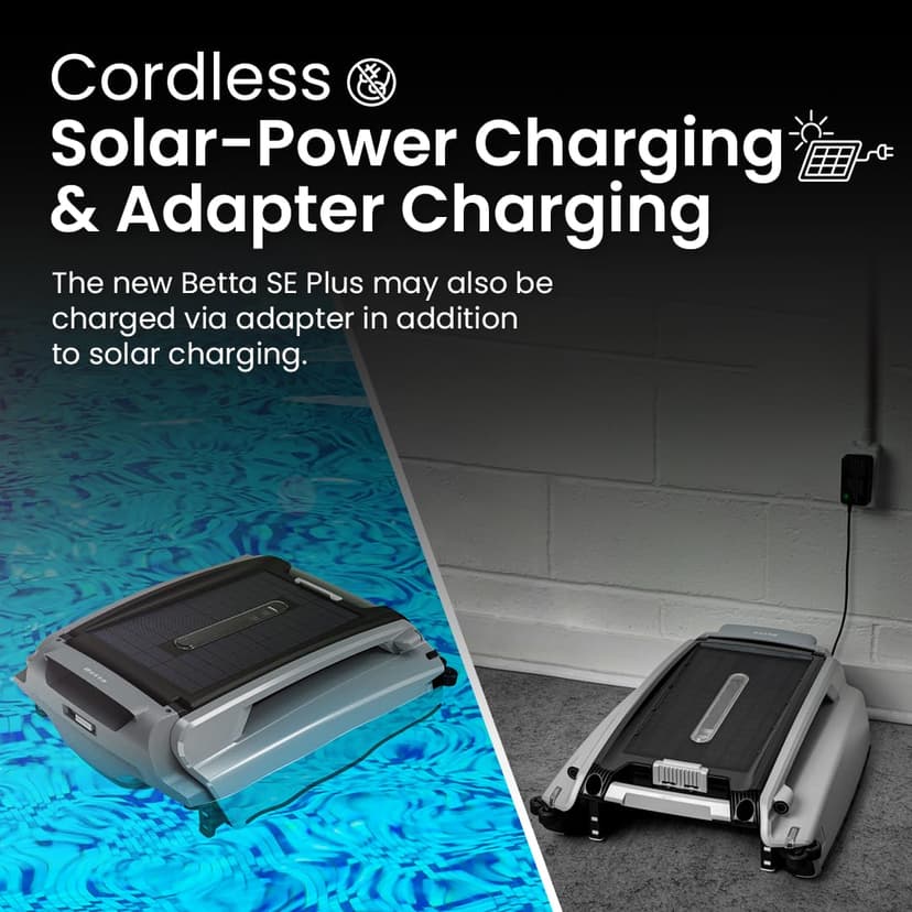 Betta SE Plus - Solar Powered Robotic Pool Surface Skimmer with Dual Charging Options and 30-Hour Continuous Cleaning Battery Power, Shallow Water Safeguard, and Twin Salt Chlorine Tolerant Motors - 3