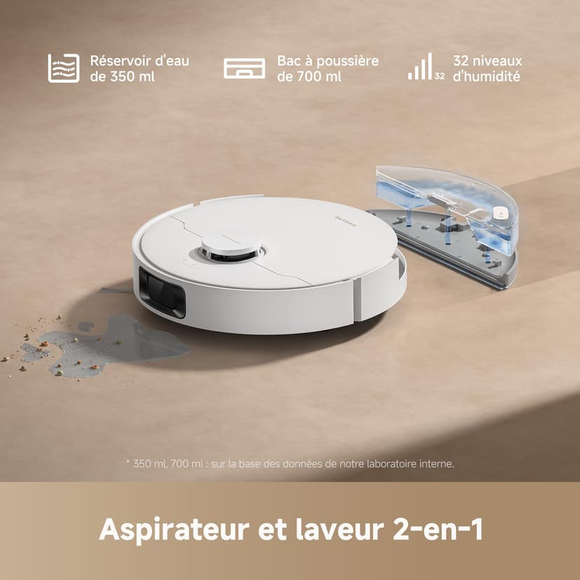 DREAME D20 Robot Aspirateur, 13 000 Pa, Brosse Duo pour Poils d'Animaux, Navigation Laser, Aspirateur et Laveur 2-en-1, Sols Durs et Tapis/Moquettes, Batterie 5 200 mAh, Application et Commande Vocale - 4