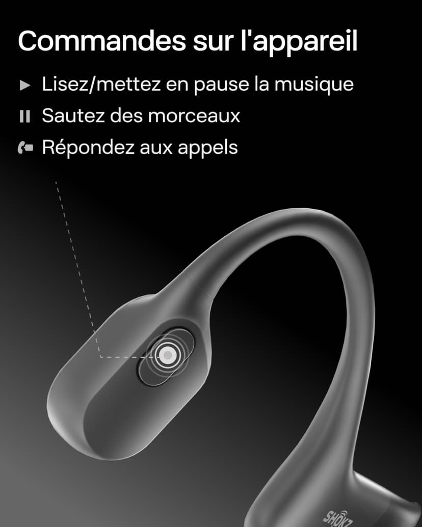 SHOKZ OpenRun Casque à Conduction osseuse, écouteurs Bluetooth Oreilles Libres pour Le Sport avec Micro, Casque sans Fil étanche IP67, 8 Heures d'autonomie, USB-C, Bandeau de Sport, Noir - 9