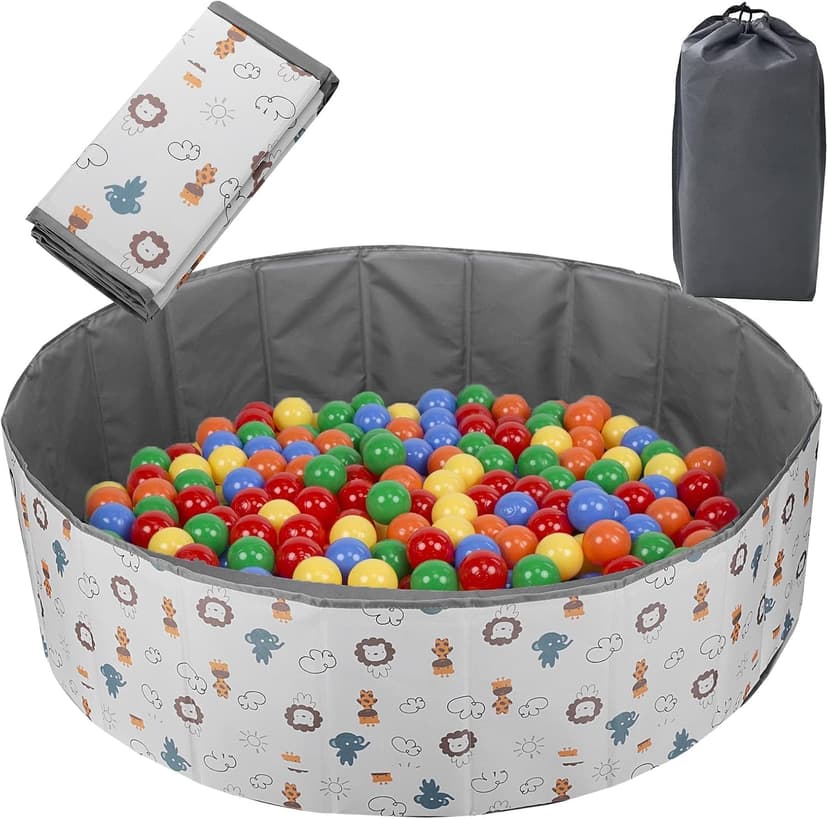 HB.YE Ball Pit for Babies and Toddlers Ball Pool Foldable Playground for Children's Room upgraded kids ball pit play yard Animal design |Gray 100 cm - 1