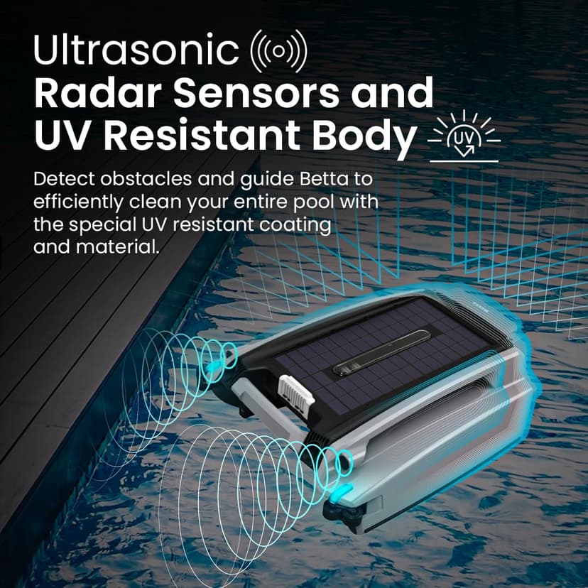 Betta SE Plus - Solar Powered Robotic Pool Surface Skimmer with Dual Charging Options and 30-Hour Continuous Cleaning Battery Power, Shallow Water Safeguard, and Twin Salt Chlorine Tolerant Motors - 8