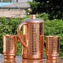 Pure Copper Ayurveda Pitcher and Tumbler Set - Hammered Design Jug with 2 Tumbers - 3