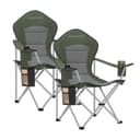 SONGMICS Set of 2 Camping Chairs, Folding Outdoor Chairs with Wide Seat and High Back, Portable Garden Picnic Chairs with Cup Holder, Phone Holder and Side Pocket, Green and Grey GCB005CD01-2J - 1