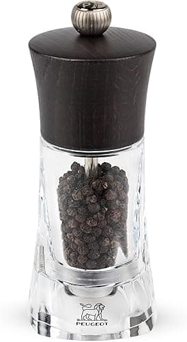 PEUGEOT - Moulin à Poivre Oléron 14 cm - Réglage Classique - En Bois Labellisé PEFC Et Acryl - Fabrication Française - Coloris Chocolat Et Transparent