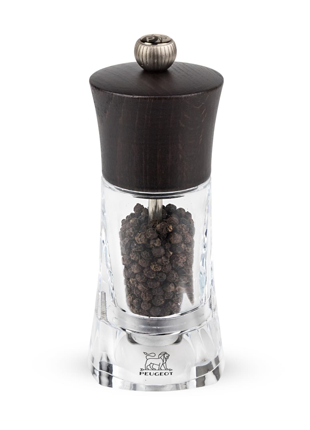 Peugeot - Oléron 14 cm Pepper Mill - Classic Grind System - Made with PEFC Certified Wood and Acrylic - Made in France - Chocolate and Transparent Colour