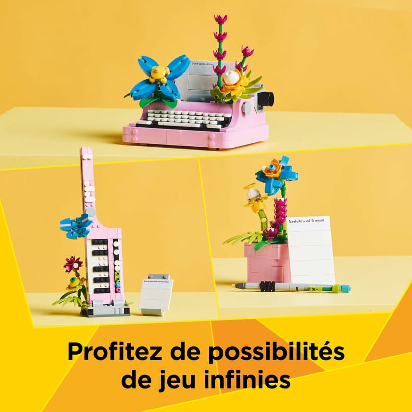 LEGO Creator 3-en-1 La Machine à Écrire avec des Fleurs - Jouet de Construction Se Transformant en Maquette de Keytar ou en Pot de Fleurs - Cadeau d'anniversaire Original Fille ou Garçon 8 Ans 31169 - 3