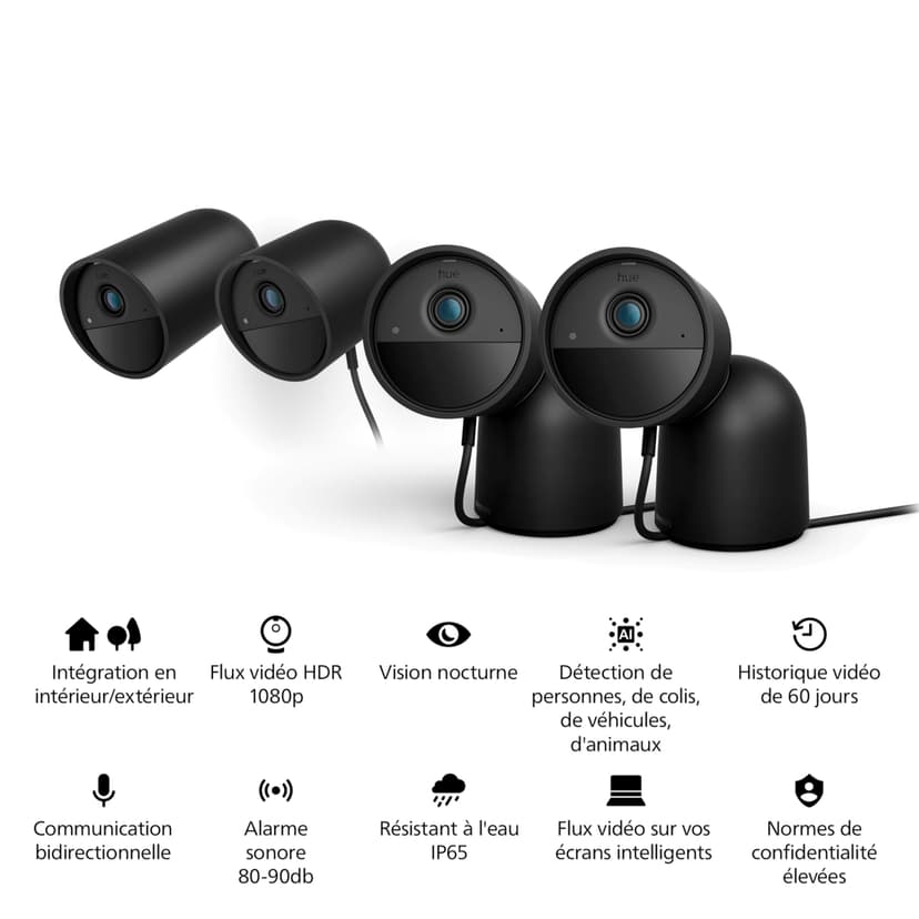 Philips Hue Secure, Caméra HD 1080P sans Fil, Utilisation intérieure ou extérieure, contrôle avec Une Seule Application, Noir - 3