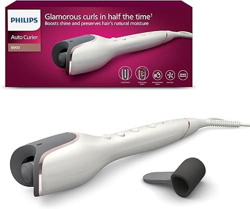Philips série 8000 - boucleur automatique avec technologie MoistureProtect, 27 options de style différentes, blanc, modèle BHB878/00