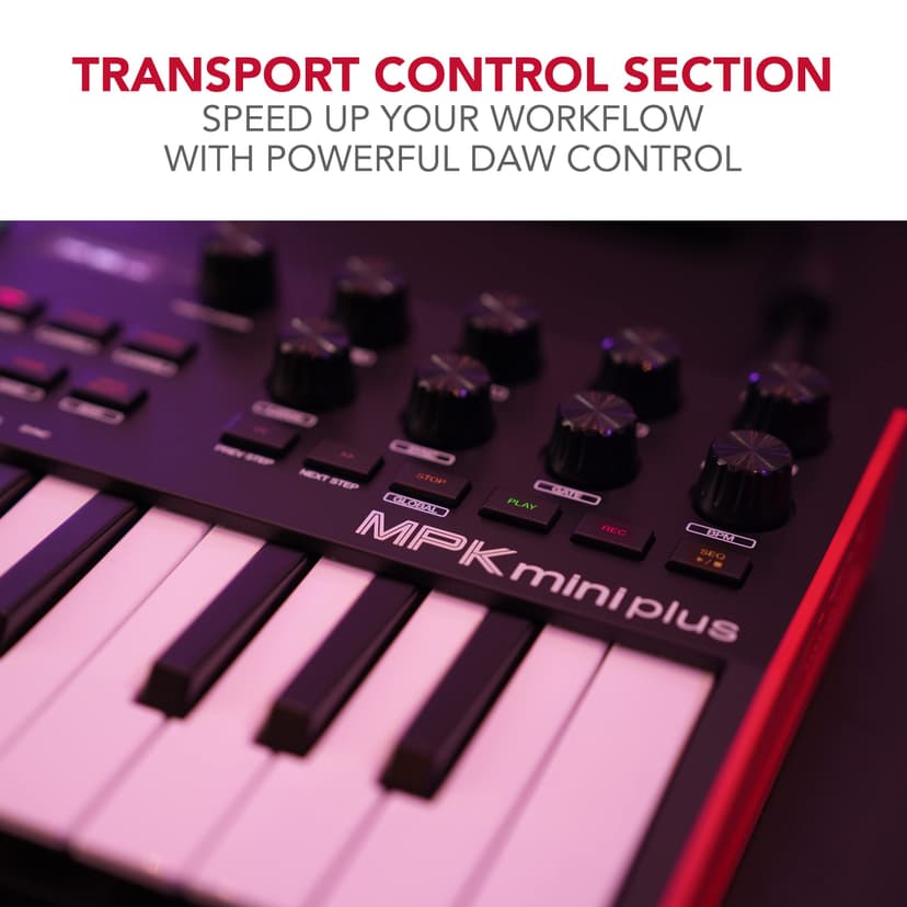 Akai Professional MPK Mini Plus - USB MIDI Keyboard Controller with 37 Mini Keys, 8 MPC Pads, Sequencer, MIDI/CV/Gate I/O, Music Production Software and Native Instruments Sound Package - 6