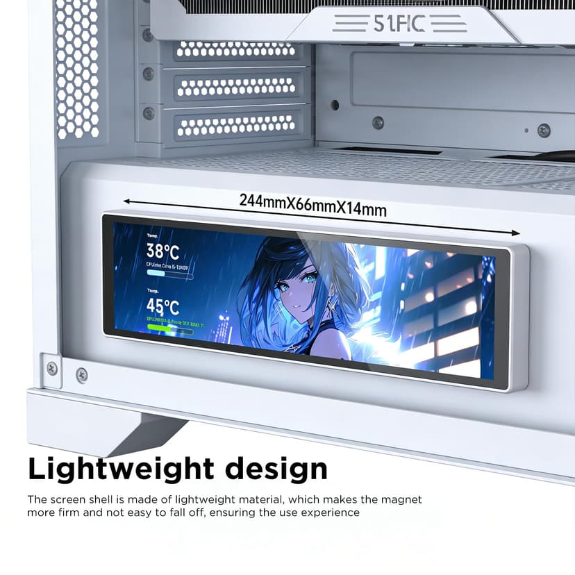 TZMRIT 9.16 Inch Universal LCD Screen Display for PC, Customizable ARGB Frame, Temperature Display Panel, Mini Monitor, with Preset & DIY Themes for Gaming PC Case/CPU Cooler (WH) - 4